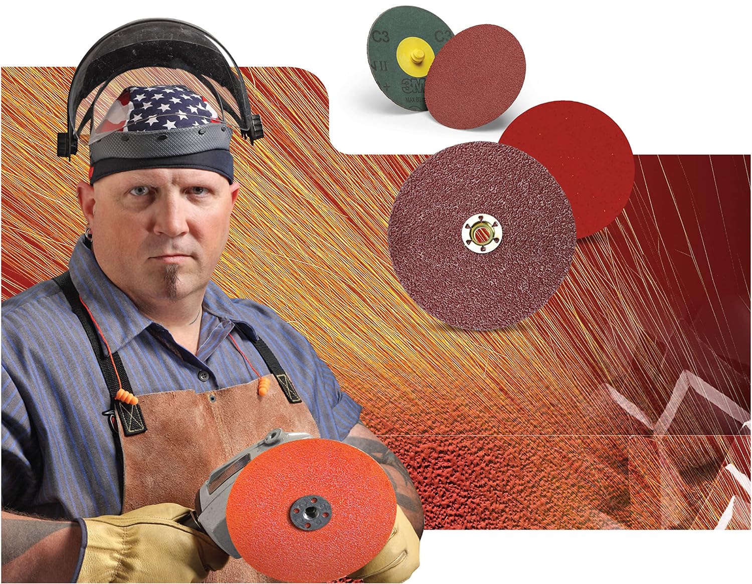 3M Fibre Disc 987C - 60+ Grit Metal Grinding Disc - Ceramic Precision Shaped Grain - for Angle Grinders - 5' x 7/8' Center Hole, Pack of 100